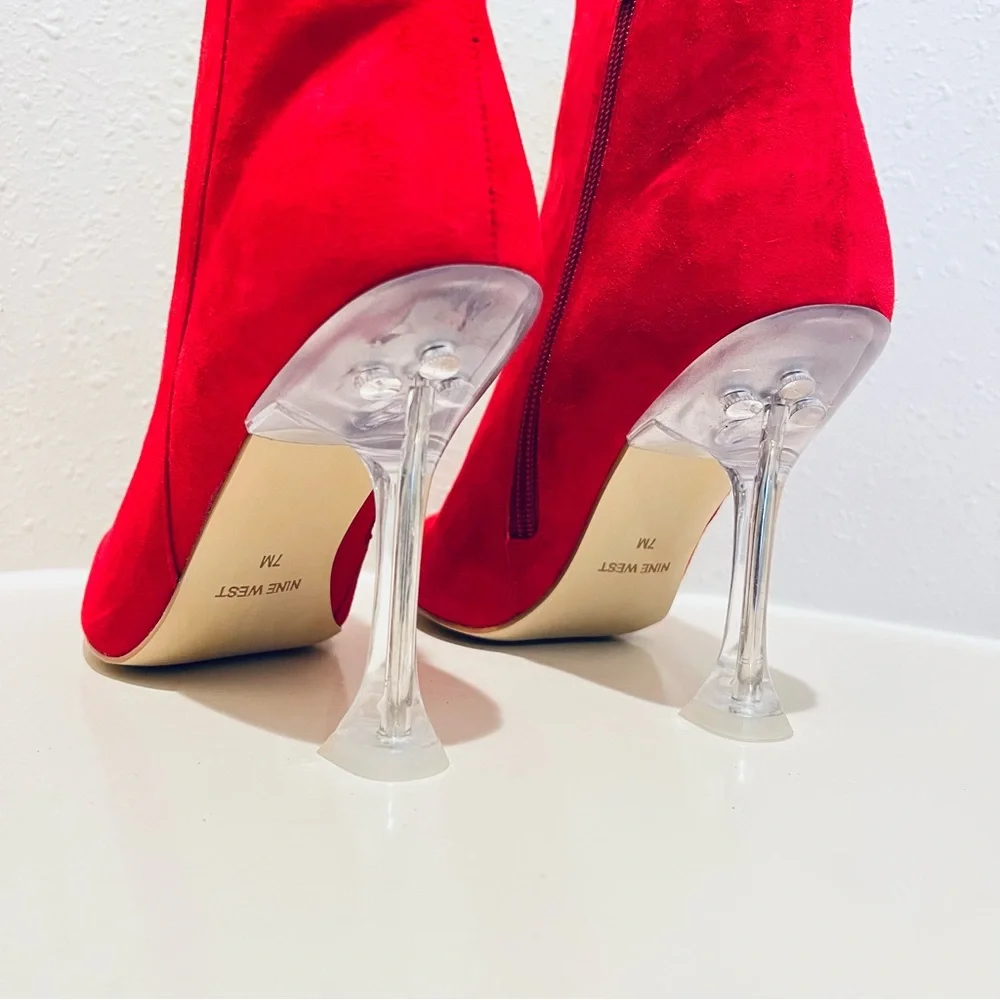 Nine West Tonight Red Suede Pointed Toe Heel Booties Size 7 NEW